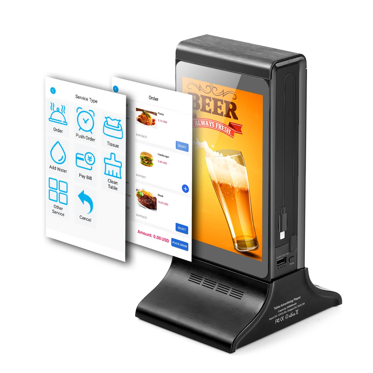 لوازم تقديم الطعام الفندقية الأخرى في الأماكن المغلقة معدات الخدمة التجارية لمطعم المقهى وعرض القائمة الرقمية للإعلان