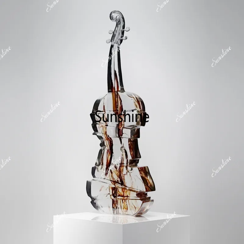High-end transparent violin sculpture ornament, simple floor soft decoration
