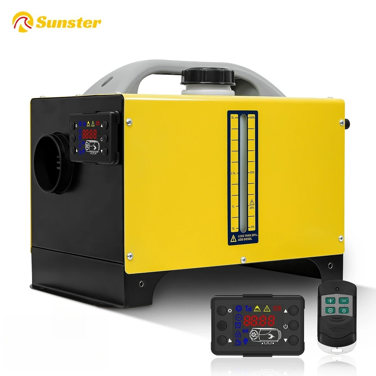 Sunster 8 kW-os dízel légfűtő talppal, 12 V-os, 24 V-os, LCD kijelzős autófűtéssel, távirányítóval, állófűtés fix konzollal, lakóautóhoz