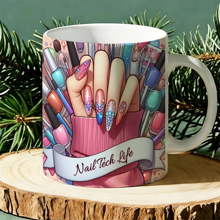 11Oz Ceramic Cup, Special for Manicurists - with Manicurist Life Pattern and Cup Mouth Design, Professional Manicurist Easy Cup, Suitable for Manicurists, Beauticians, Salon Gifts, Manicurist Birthday Gifts (no Assembly Required)