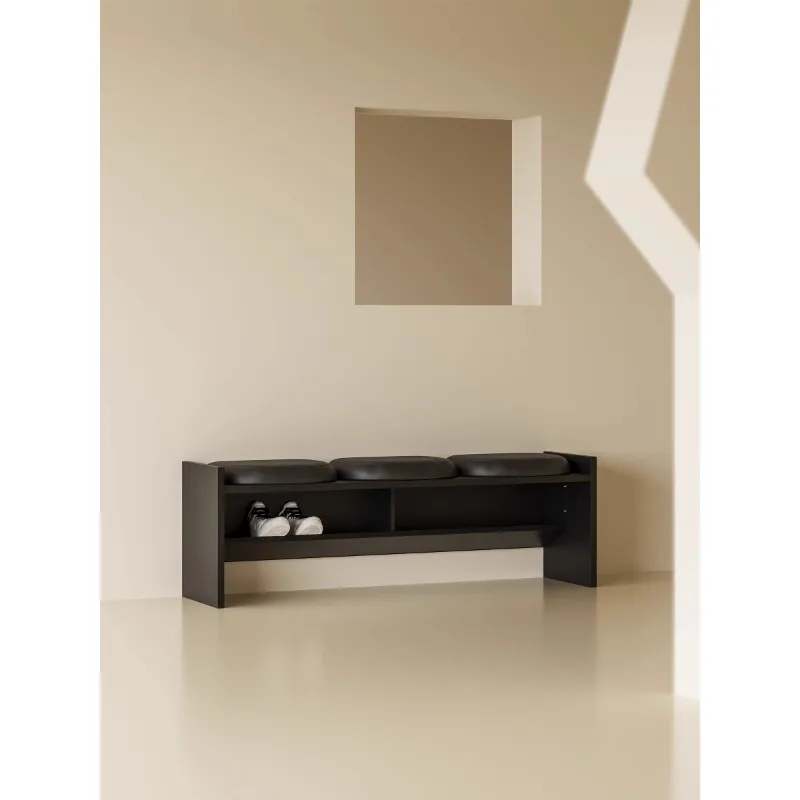 

Living room door soft bag leather solid wood shoe change stool light luxury multi-person stool ins residential commercial stool