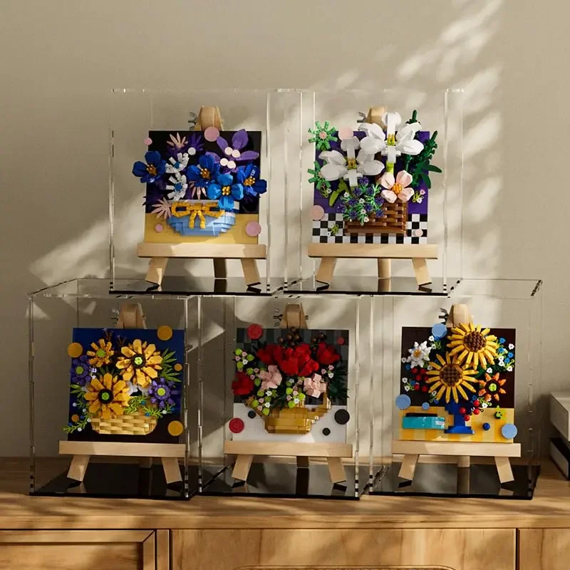 

Building Set,Flower Puzzle Drawing Board Toy Building Blocks DIY Constructions Decorations Bouquet Collection Botanical Gift