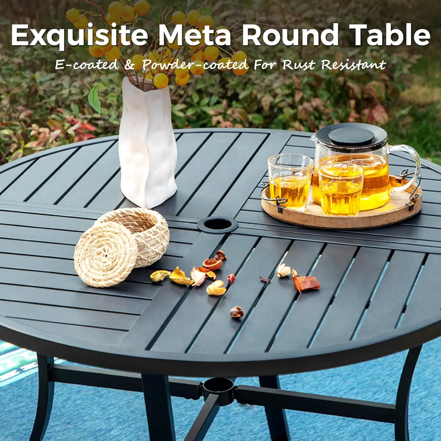 5 Pieces Patio Dining Set, Outdoor Furniture Set for 4 Person, 4 Patio Chairs Textilene and 1 Round Metal Dining Table, with