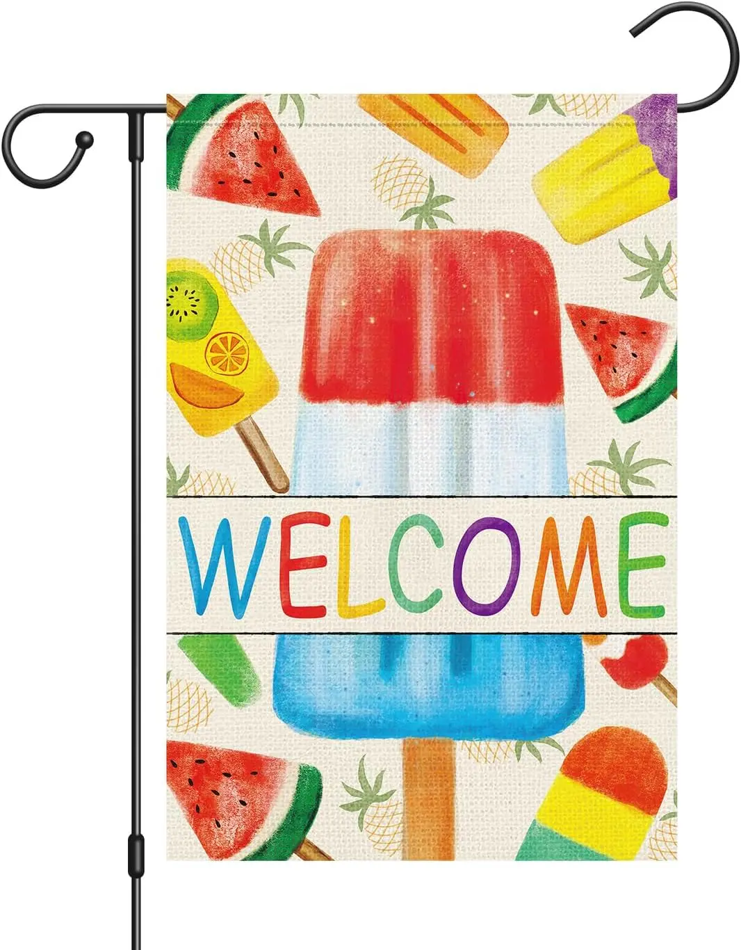 Louise Maelys Welcome Summer Popsicle Garden Flag 12x18 Double Sided, Burlap Small Ice Cream Garden Yard House Flags Outside Out