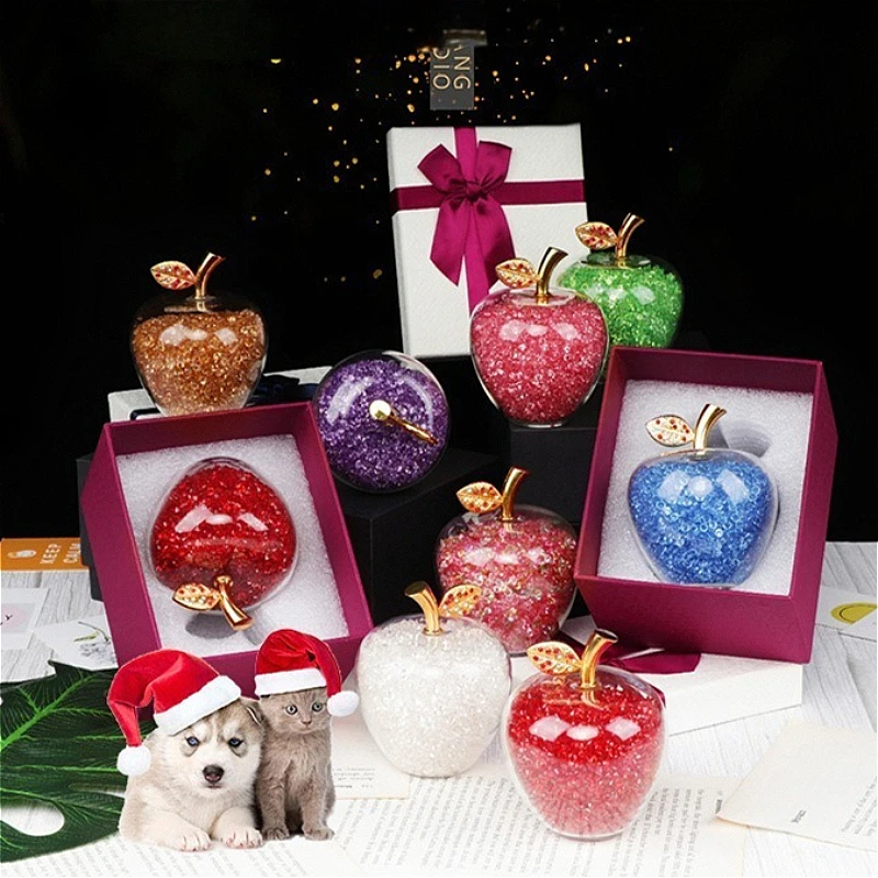Christmas 3D Transparent Crystal Diamond Apples Box Figurine Birthday Home Crafts Decor Micro Landscape Desktop DecorFigurines