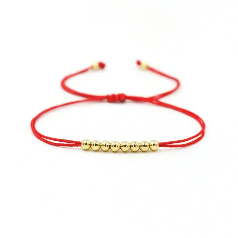 Top 4MM Gold Color Stainless Steel Beads Red Thread Rope Strings Braid Bracelets For Men Women Lucky Pulseras Lovers Gifts