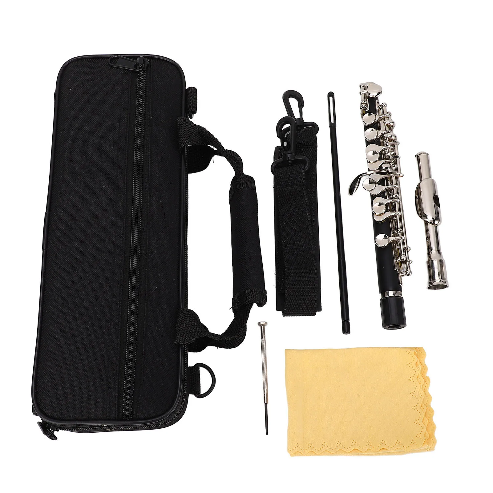 C Piccolo Flute Instrument Key C Student School Band Orchestra For Beginners With Cleaning Kit Carrying Case Tuning Rod