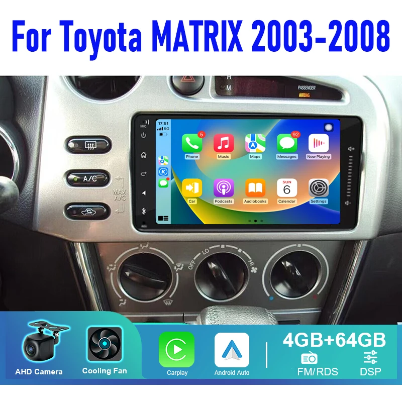 7'' For Toyota MATRIX 2003-2008 Head Unit Car Radio Carplay Android 13 Auto Intelligent System  Multimedia Player GPS 4-64GB BT