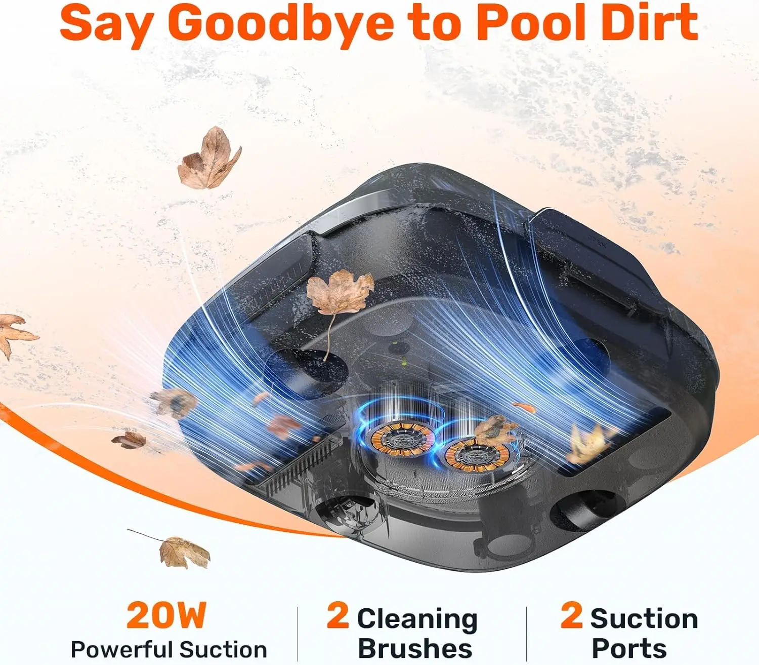 Robotic Pool Cleaner, Lasts 90 Min, Automatic Vacuum for Above-Ground Pools up to 860 Sq.ft, Portable, Self-Parking, Orange