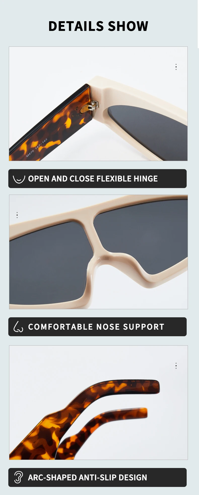 Grenzüberschreitende neue einteilige Sonnenbrille, europäische und amerikanische personalisierte einteilige Brille mit großem Rahmen, trendiger Street-Style M475 – Detail 7