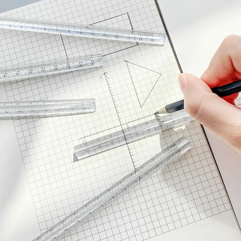 Transparent Plastic Triangular Ruler 15cm Straight Ruler Stationery for Primary Students Kawaii School Supplies view 3