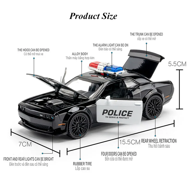 1/32 Hellcat Police Alloy Model Car Toys Diecasts Simulation Pull Back With Sound Light Vehicles For Children Gifts