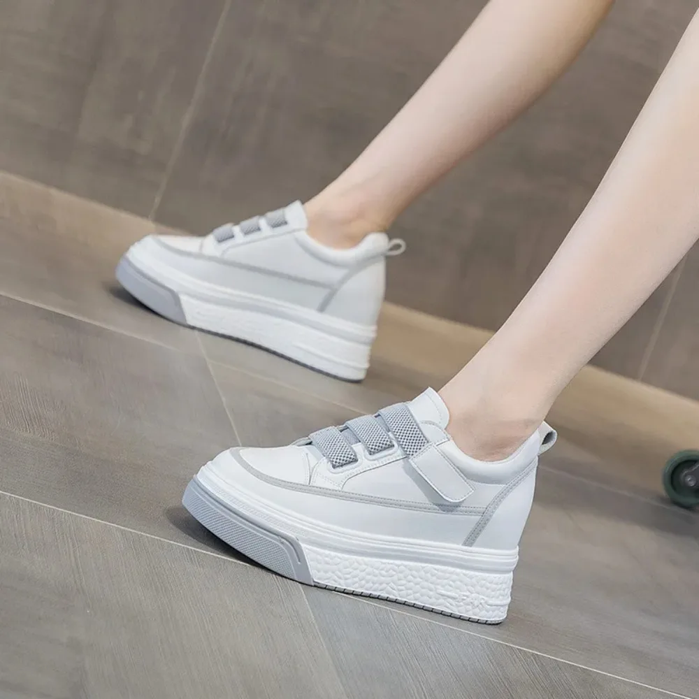 2026 New Board Shoes for Women's Leather Shoes Versatile Thick Soled Muffin Shoes High Rise Casual female Single Shoe Sneakers