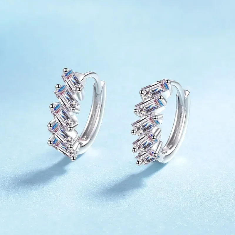 Exquisite Store PT950 Platinum  Emerald Cut Rectangular Ear Buckle Valentine's Day Birthday Gift 1.5CT Moissanite Hoop Earrings