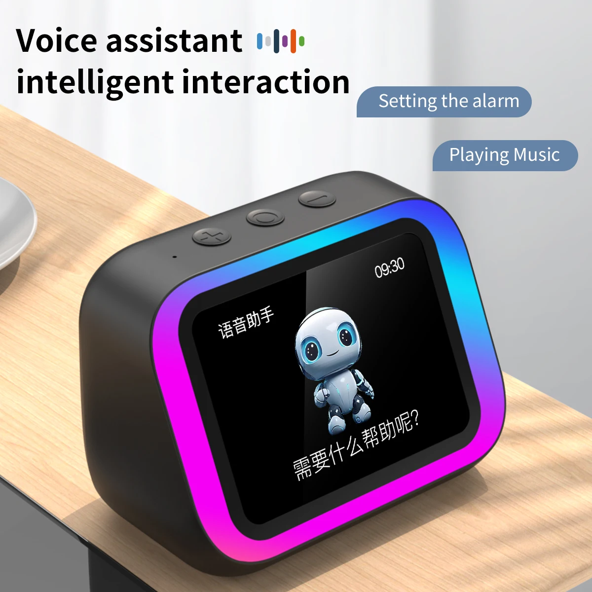 New Smart AI speaker Atmosphere Light APP Control Touch Screen Temperature Display AI Q&A Table Clock Home Deco