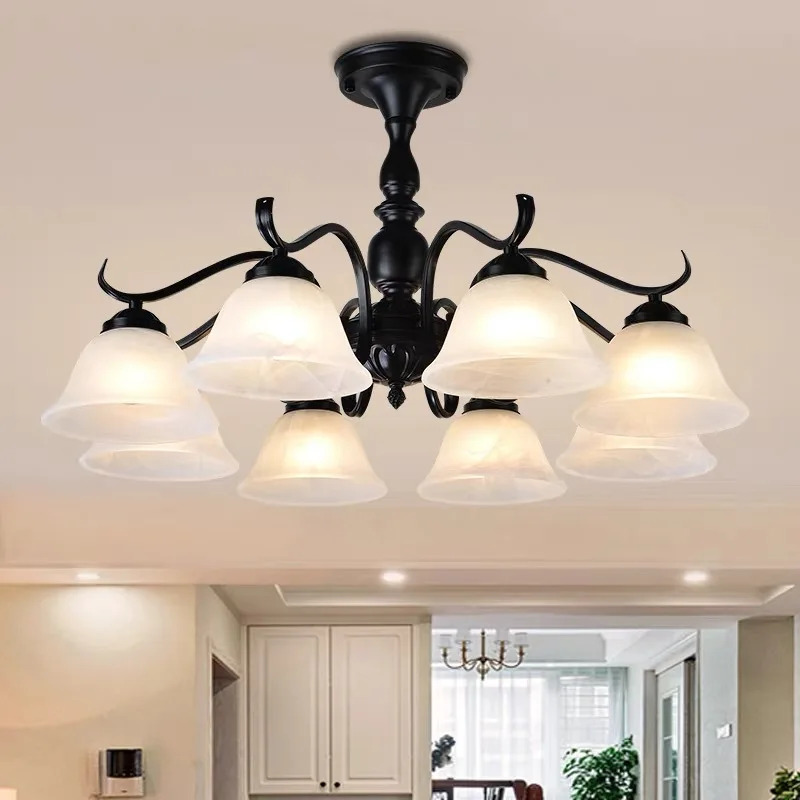 

Brief Classic Iron Ceiling Light 3 Heads Glass Lampshade Ceiling Lamp for Dining Room Living Room Hot Sale glass iron lighting