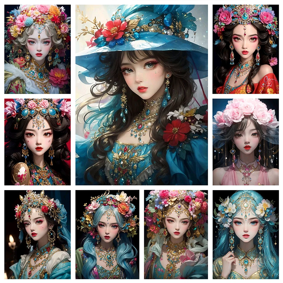 DIY 5D Diamond Painting Kits Full Round Square Diamond Mosaic Embroidery Beautiful Girl Flower Jewelry Cross Stitch Kit X1252