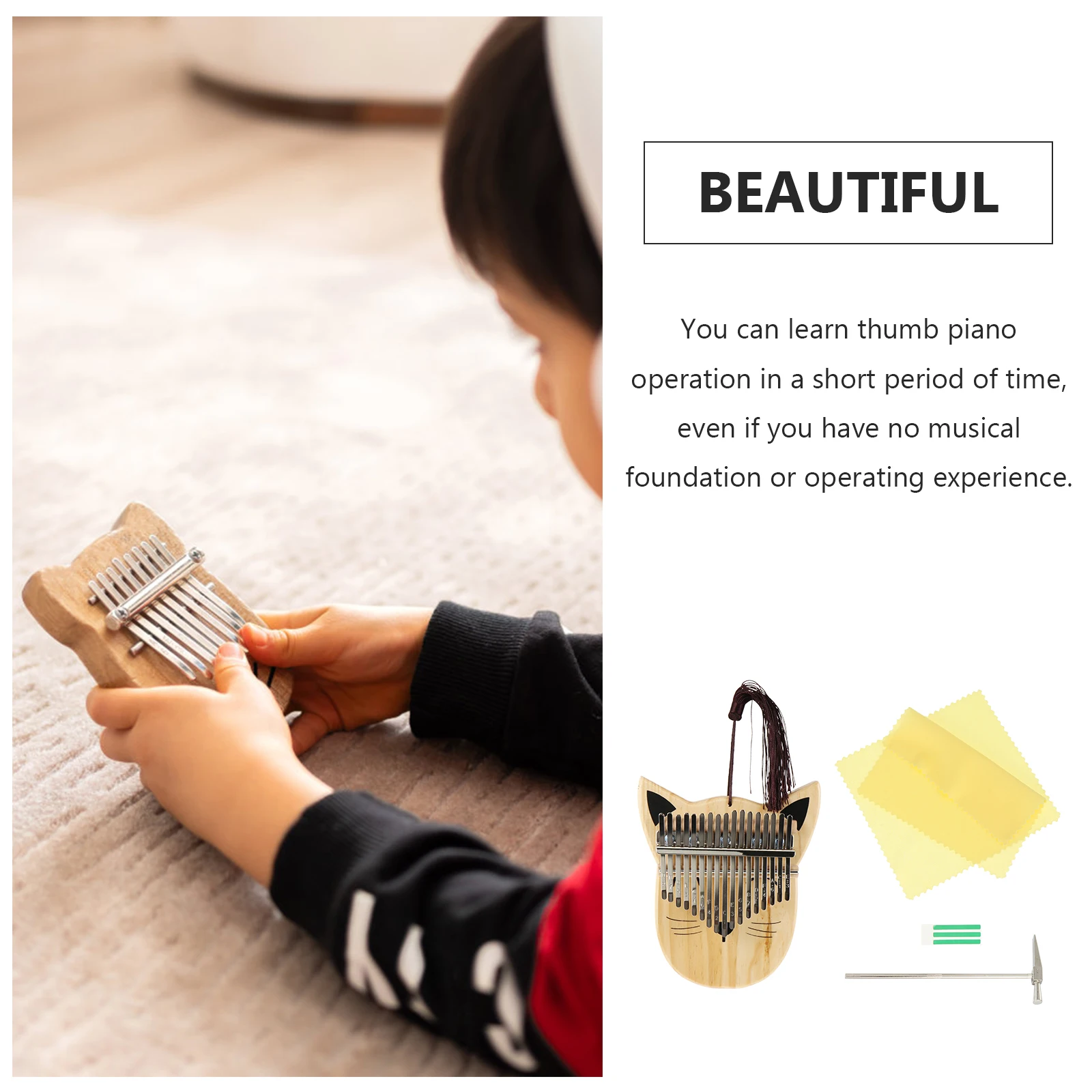 

Thumb Piano Set Crystal Pig Shape Finger Baby Toys Portable Wooden Kalimba Metal Mbira Child