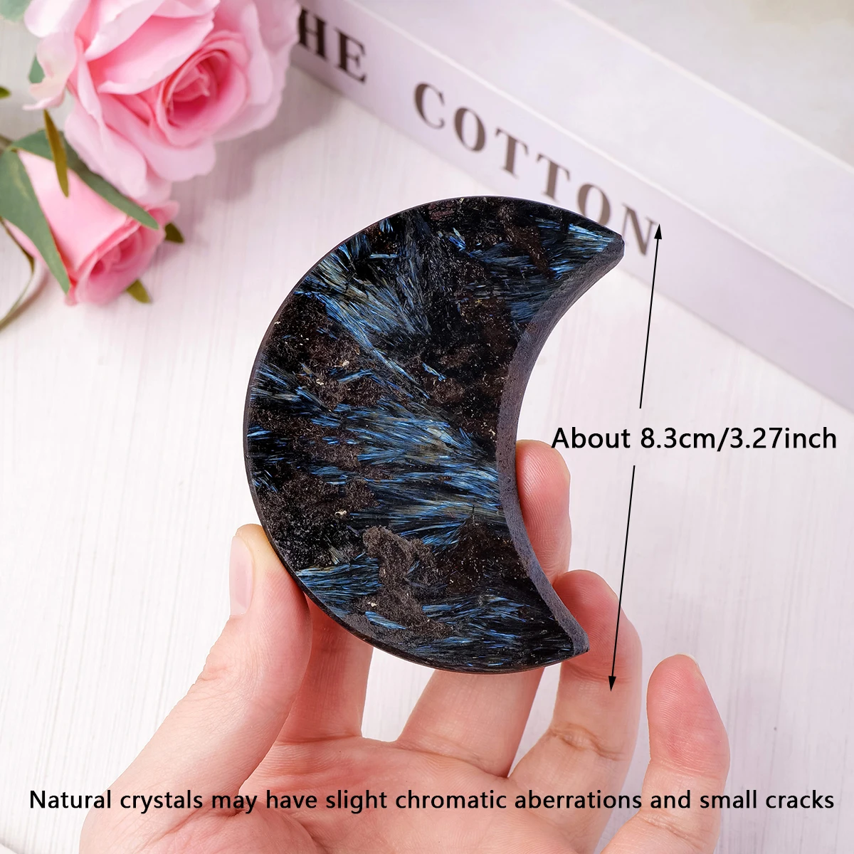 1pc Natural Stone Moon Cherry Blossom Carving Ornament Energy Gemstone Crafts Mineral Gift Room Decor Ornament
