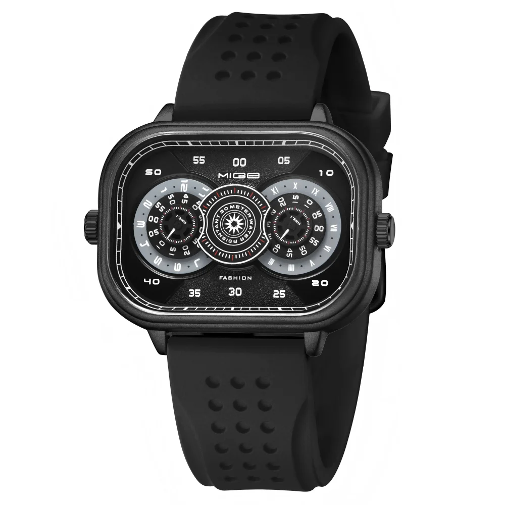 MIGE original Miyota double movement fashion quartz watch for man luminous Stainless Steel Waterproof diver men‘s’ wristwatch