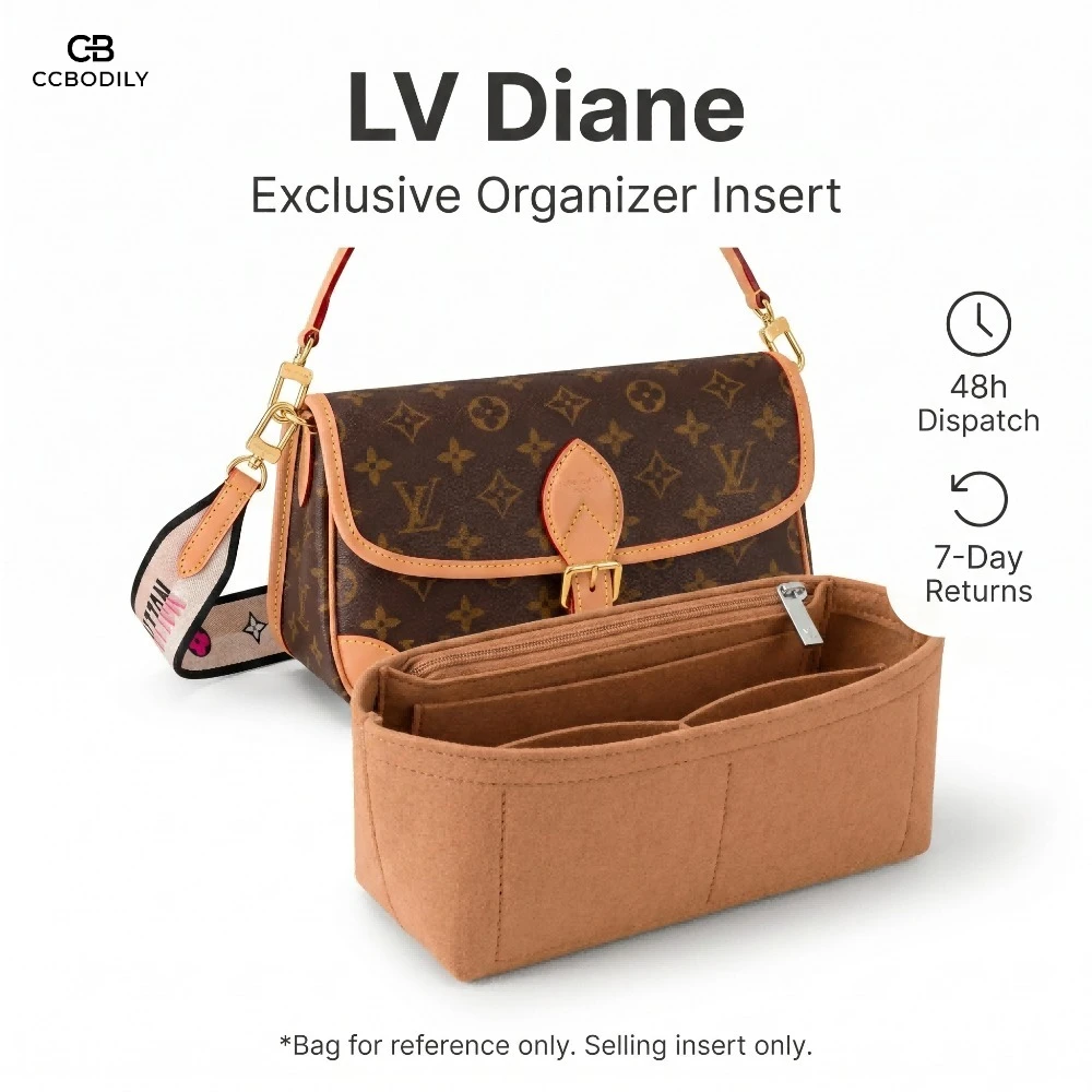 For Diane Shoulder Bag Felt Inner Bag Thickened Liner Organizer With Side Zipper Insert Bag Shaper Luxury Handbag Daily Storage