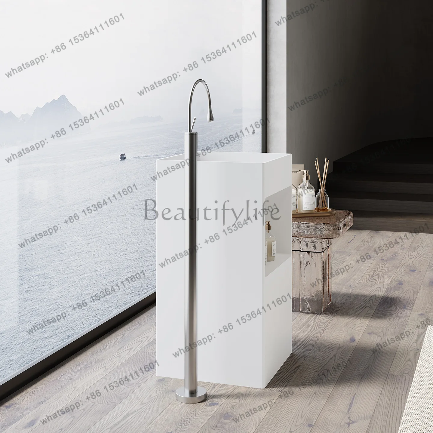 Integrated floor-to-ceiling storage artificial stone wash basin column basin household