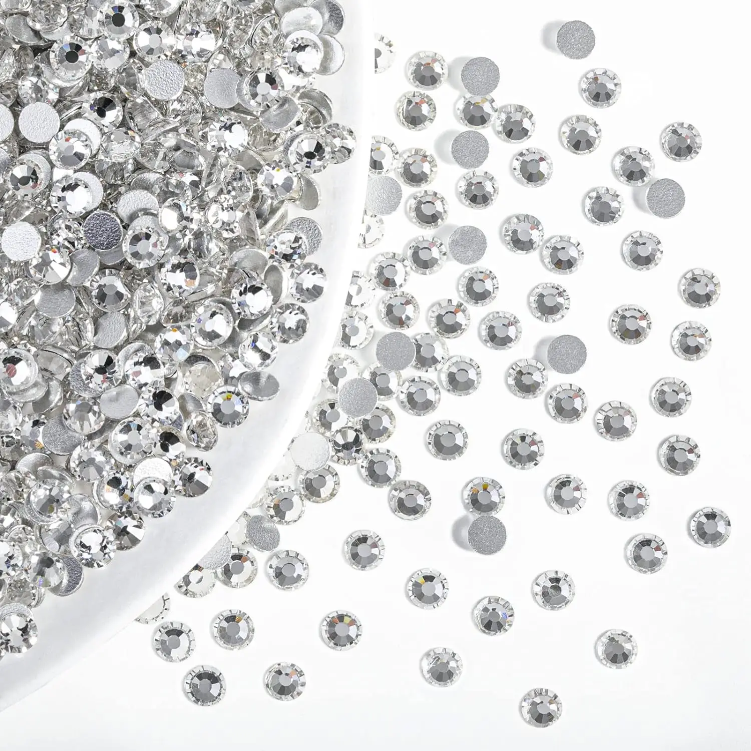 2880Pcs Flat Rhinestones Bulk Transparent Rhinestones White Craft Gems Glass Rhinestones 2.8mm-4mm Silver Rhinestones for Shoes/