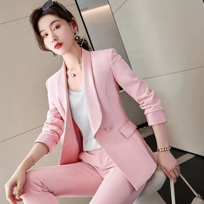 Elegant Pink Formal Professional Women Business Suits Spring Summer Uniform Styles Office Work Wear Suits Career Interview Set