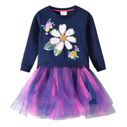 VIKITA Girls Flower Sequins Dress Kids Sweater Dress for Autumn Winter Girl Princess Layered Tulle Long Sleeve Patchwork Clothes