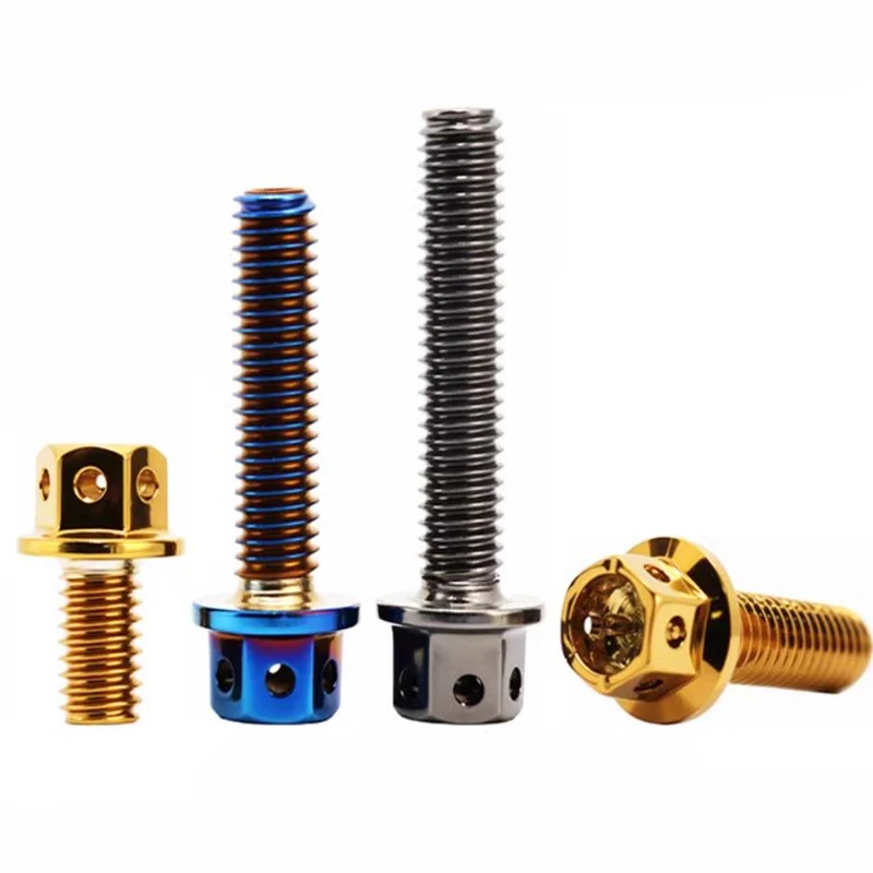 Titanium-Plated 304 SS Flange Screws - Burnt Blue, Inner & Outer Hex, M4-M8 Sizes, Ideal for Motorcycle Repair
