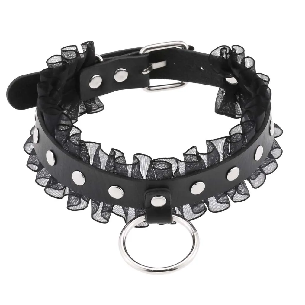 DIEZI Vintage Zoete Cool Hip Hop Klinknagel Choker Ketting Harajuku Gothic Club Zwart PU Lederen Kraag Draaimomenten Ketting Sieraden