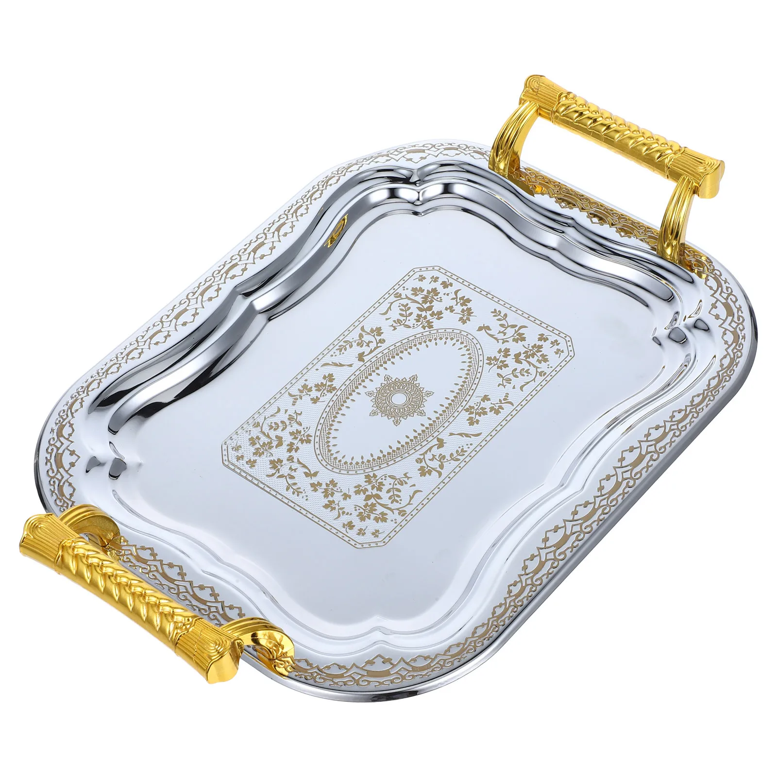 

Rectangular Stainless Steel Serving Tray with Handles for Fruit Snacks Tea Party Coffee Table Organizing Dried Fruits Appetizers