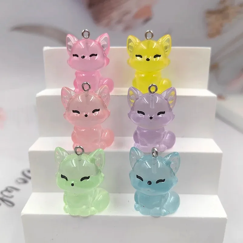 10pcs New Luminous Animal Fox Charms for Jewelry Making Findings Kawaii Resin Charm Pendants Flatback for Keychain Earrings