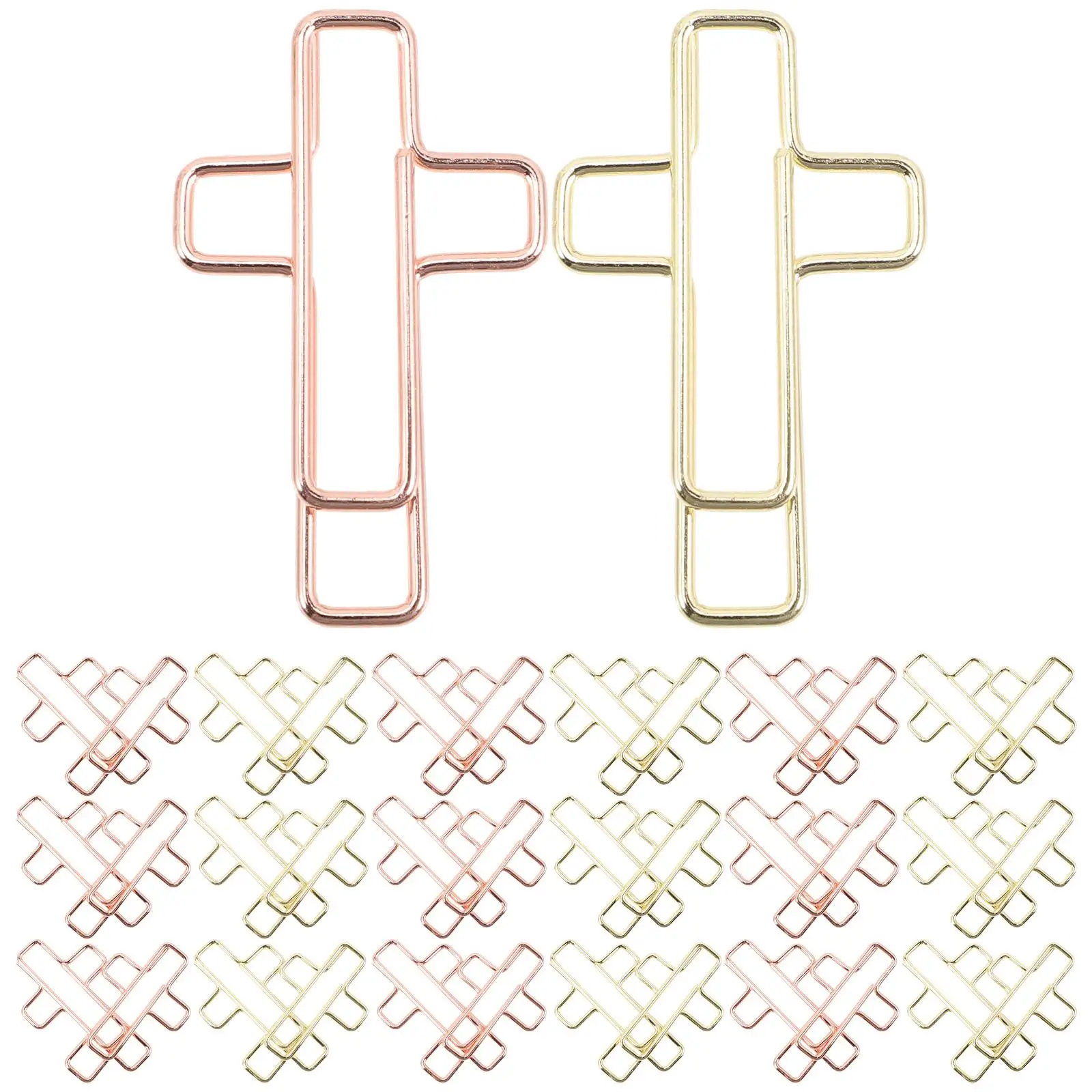100pcs Cross Shaped Paper Clips Rose Metal Document Clips for Office School Non Deformative File Accessories