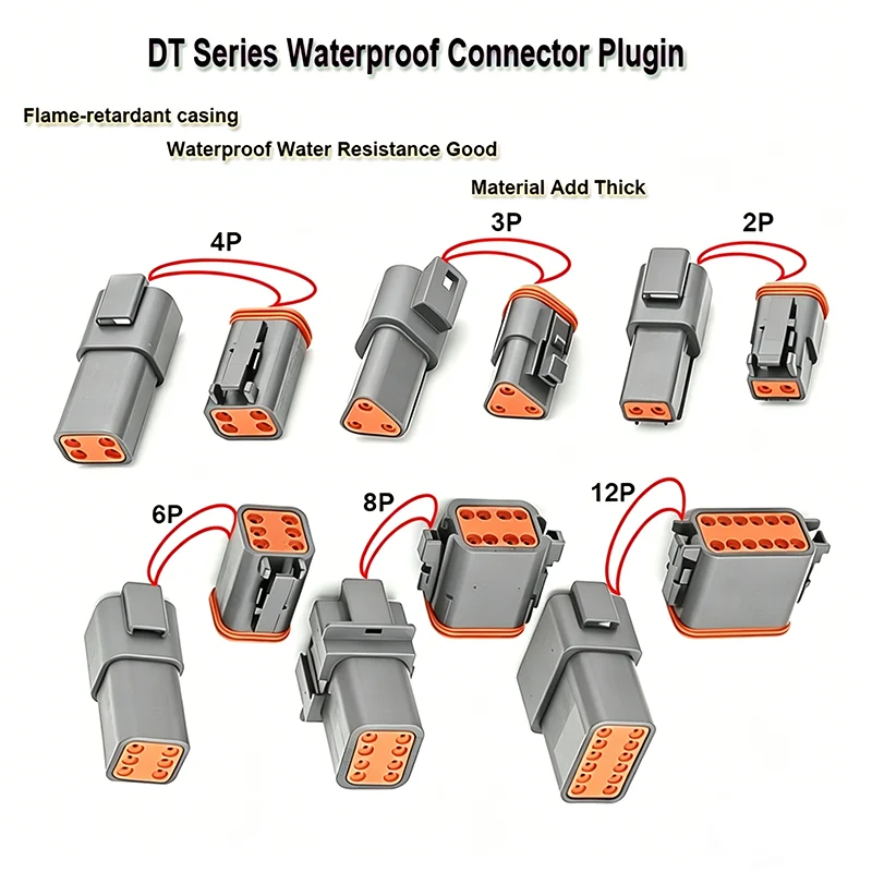 1Set DT Waterproof Automotive Connector Kit DT06-2S/DT04-2P 3P 4P 6P 8P 12P Male Female Seals for 22-16AWG Auto Marine Wiring