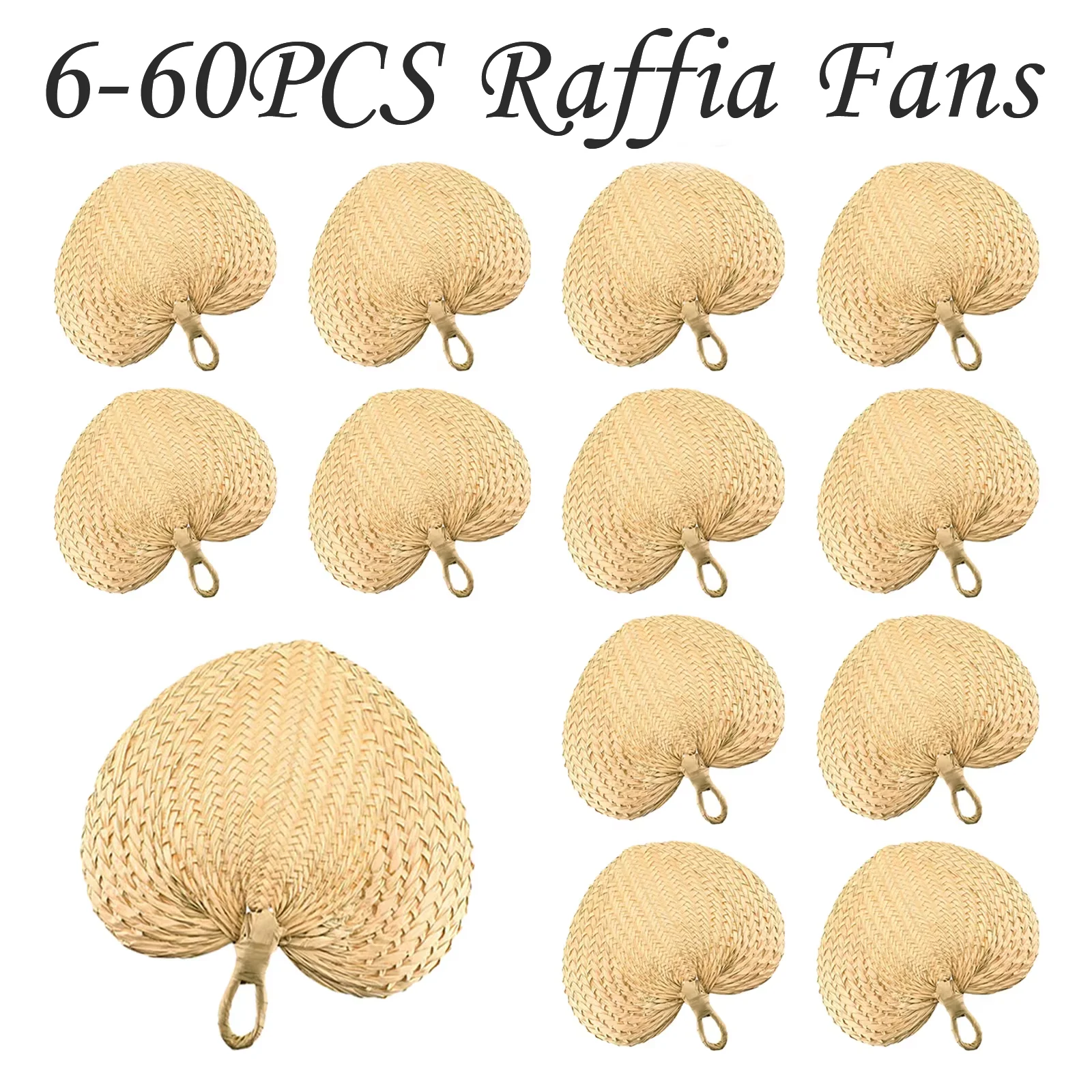 6-60PCS Natural Raffia Hand Fans Pai Pai Para Boda Wedding Party Favors Handmade Fans for Wedding Decoration, Party (9.5