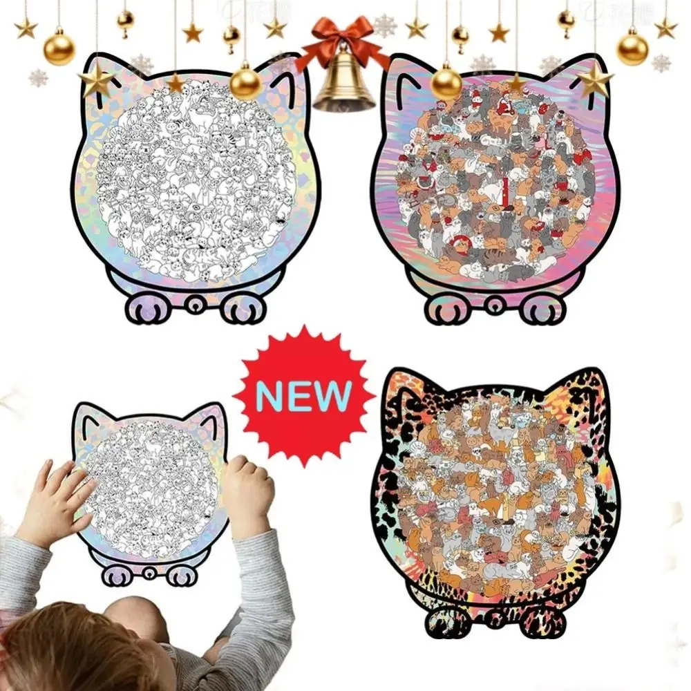 135-piece Morandi-colored Cat-shaped Puzzle Macaron Color Cat Puzzle Ornaments Cut Cat Pieces with Cat Silhouette Frame