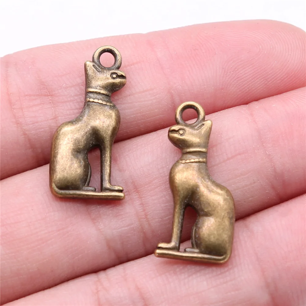 10pcs 25x12mm Antique Bronze Color Egyptian Patron Saint Cat Charms For Jewelry Making A13532