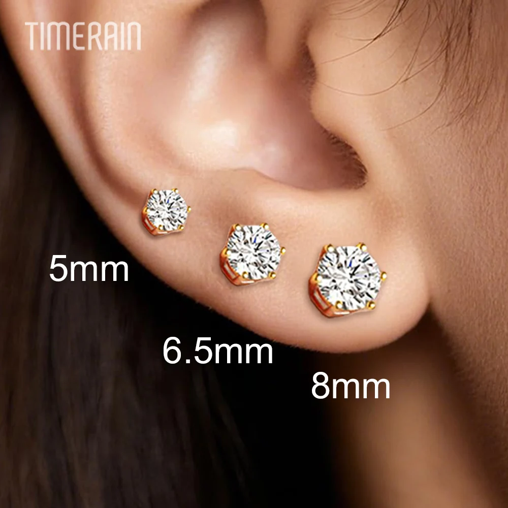 Certified Moissanite Stud Earrings 0.5-3ct Lab Created Diamond Earring 925 Sterling Silver 18K Gold Plated Wedding Fine Jewelry