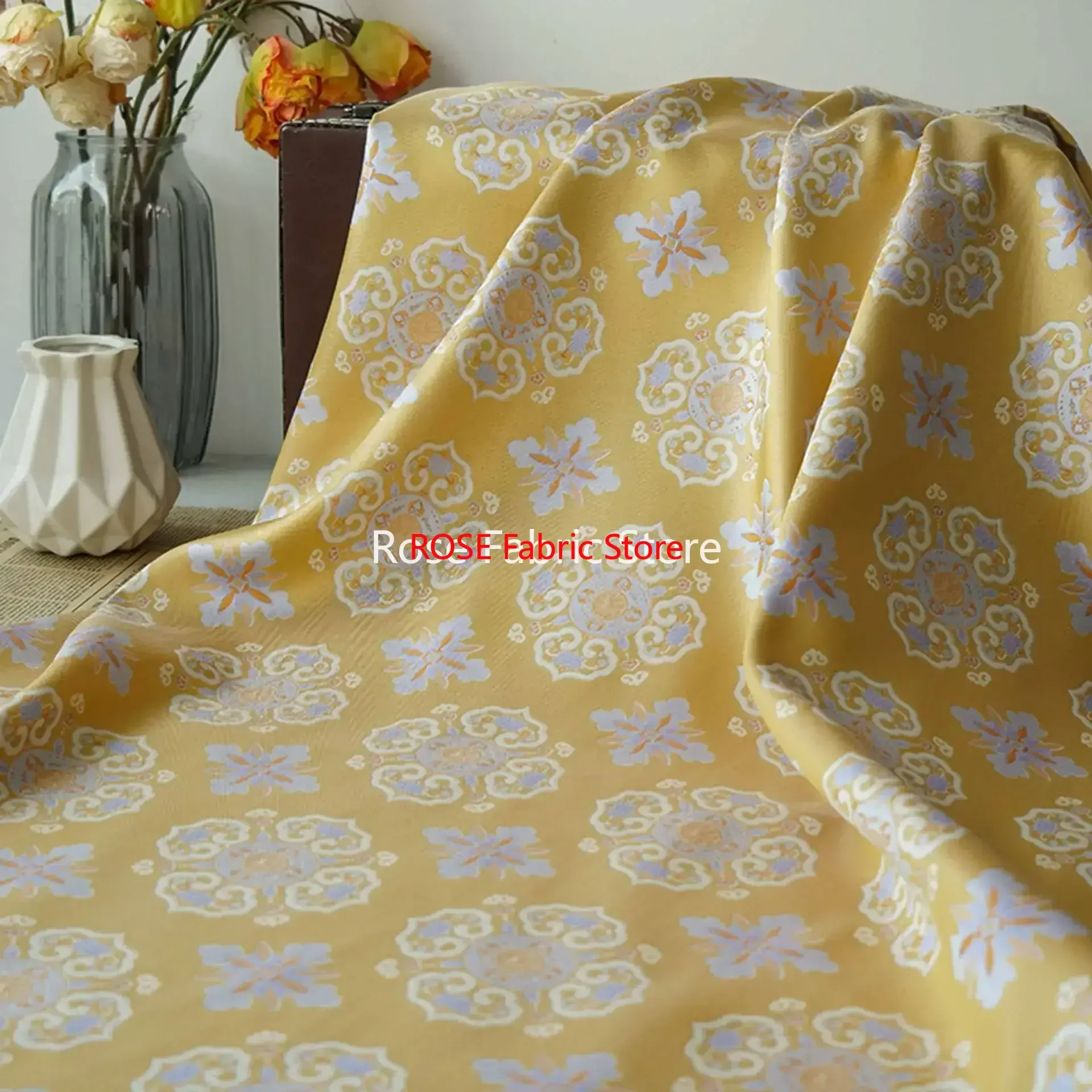 1 meter Chinese Style Classic Flower Jacquard Fabric Antique Style Cheongsam Dress Coat Vest Decorative Sewing Fabric