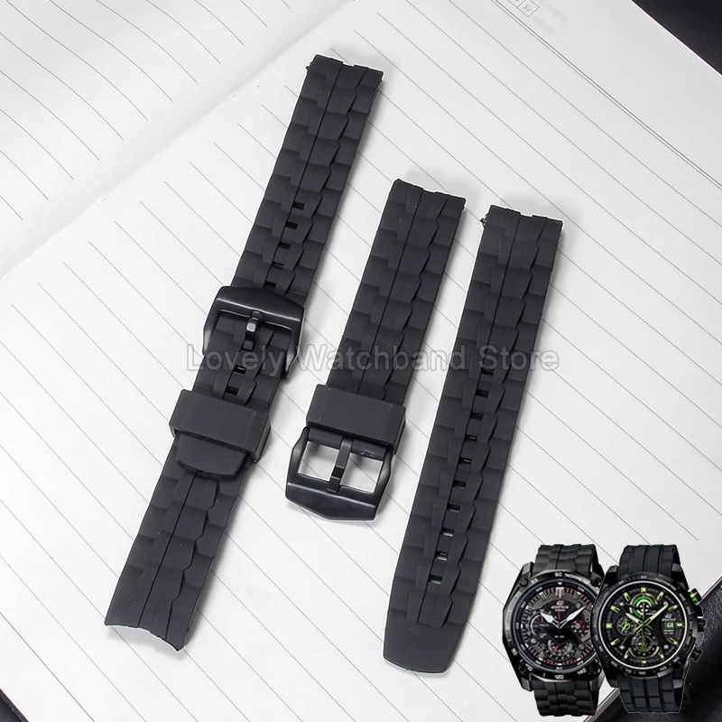 Для Casio Edifice Crafted Easy Wipe-Clean Shape-Retaining Ремешок для часов из смолы для EF-523/EF-550D 22 мм Черный изогнутый интерфейс