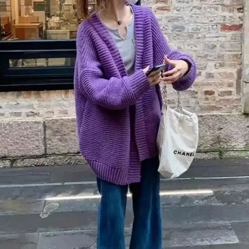 

Autumn and winter new vintage temperament sweater knitted cardigan women's thick loose lazy outline wool coat