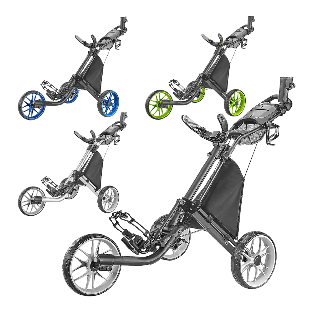 

High Quality Easy to Carry Foldable Golf Push Trolley Cart Lightweight 3 Wheels Golf Trolley With Foot Brake