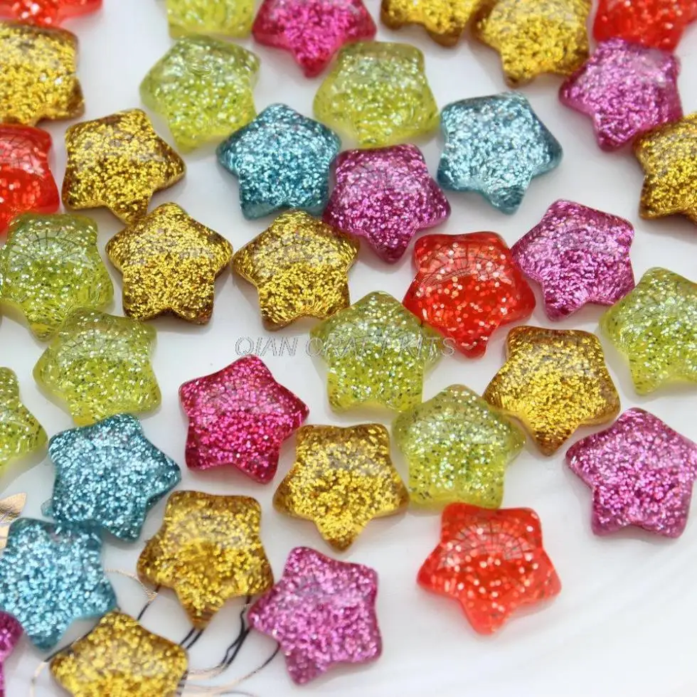 220pcs Glitter Star Cabochons Colorful Resin Star cabs Decoden, Flatback kawaii decor pieces 15mm