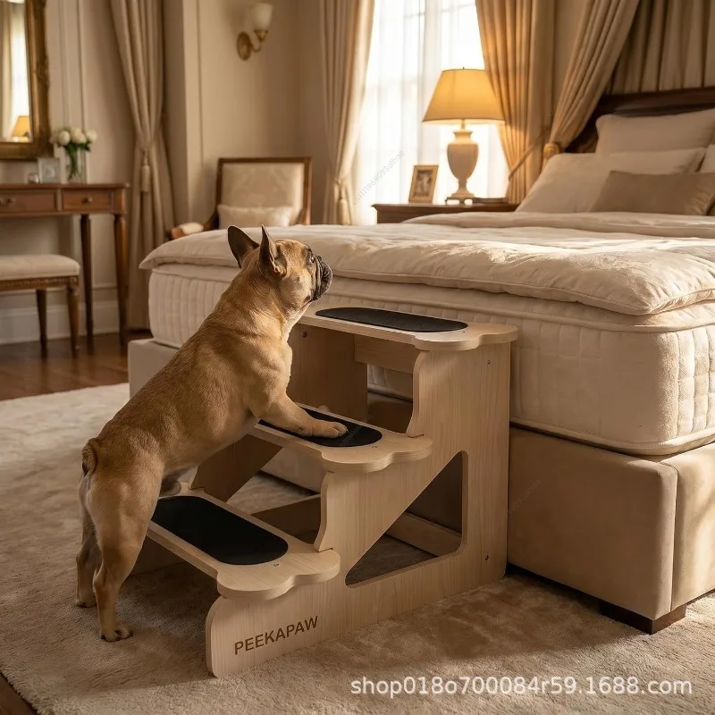 Wooden Pet Ramp Stairs, Solid Wood Dog Slope Ladder for Small & Medium Dogs