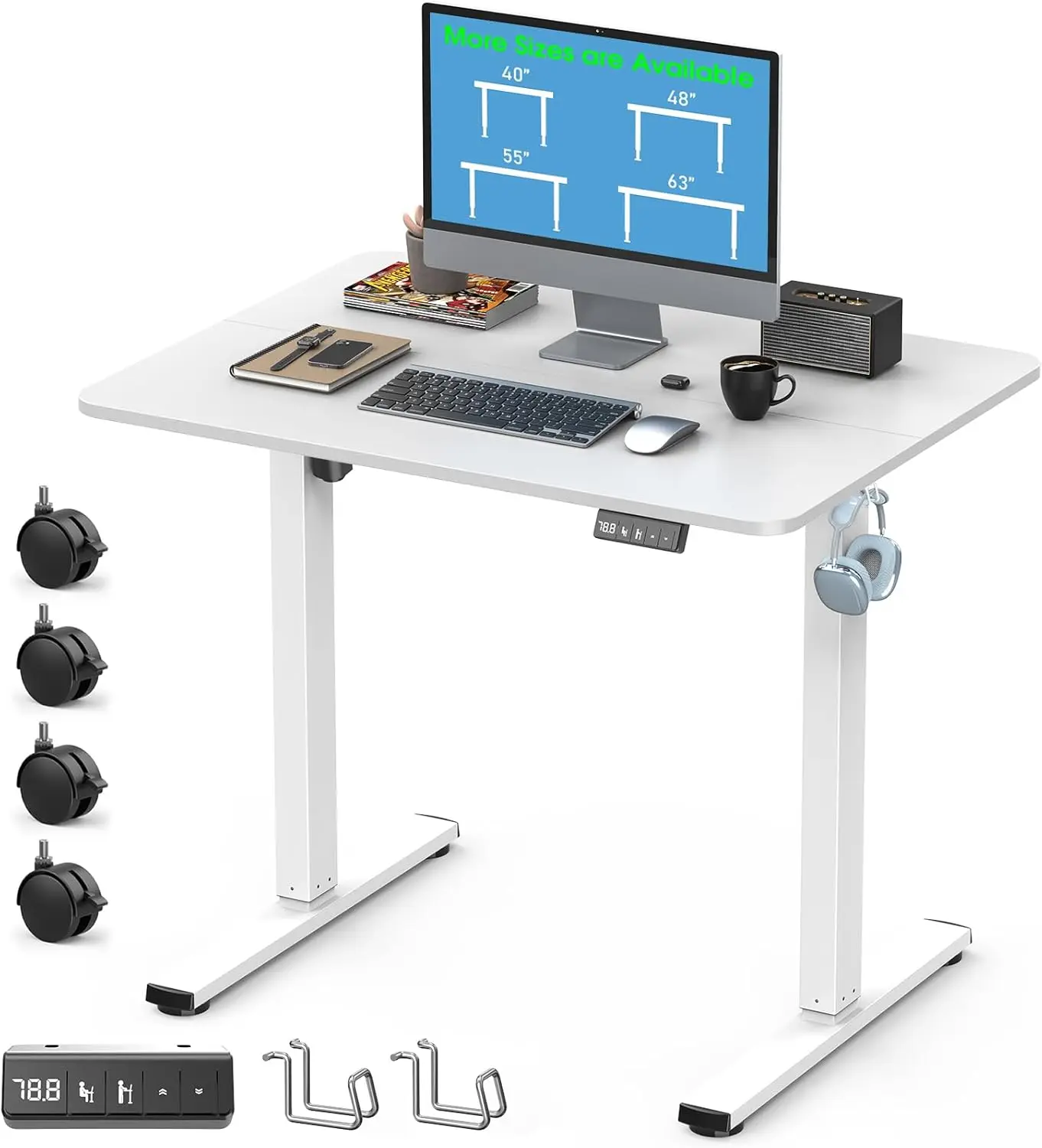 Small Height Adjustable Electric Standing Desk, 31.5" x 23.6" Sit Stand up Desk with Splice Board, Ergonomic Rising Computer Hom