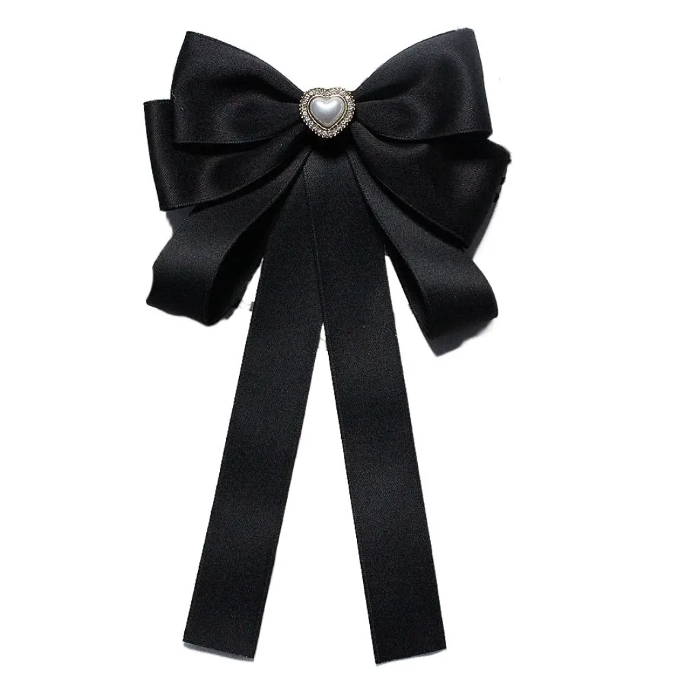 

Sparkling Rhinestones Black Ribbon Pin Pearl Multi-layer Black Bow Necktie Pin Love Heart Funerals Memorial Pin Parties