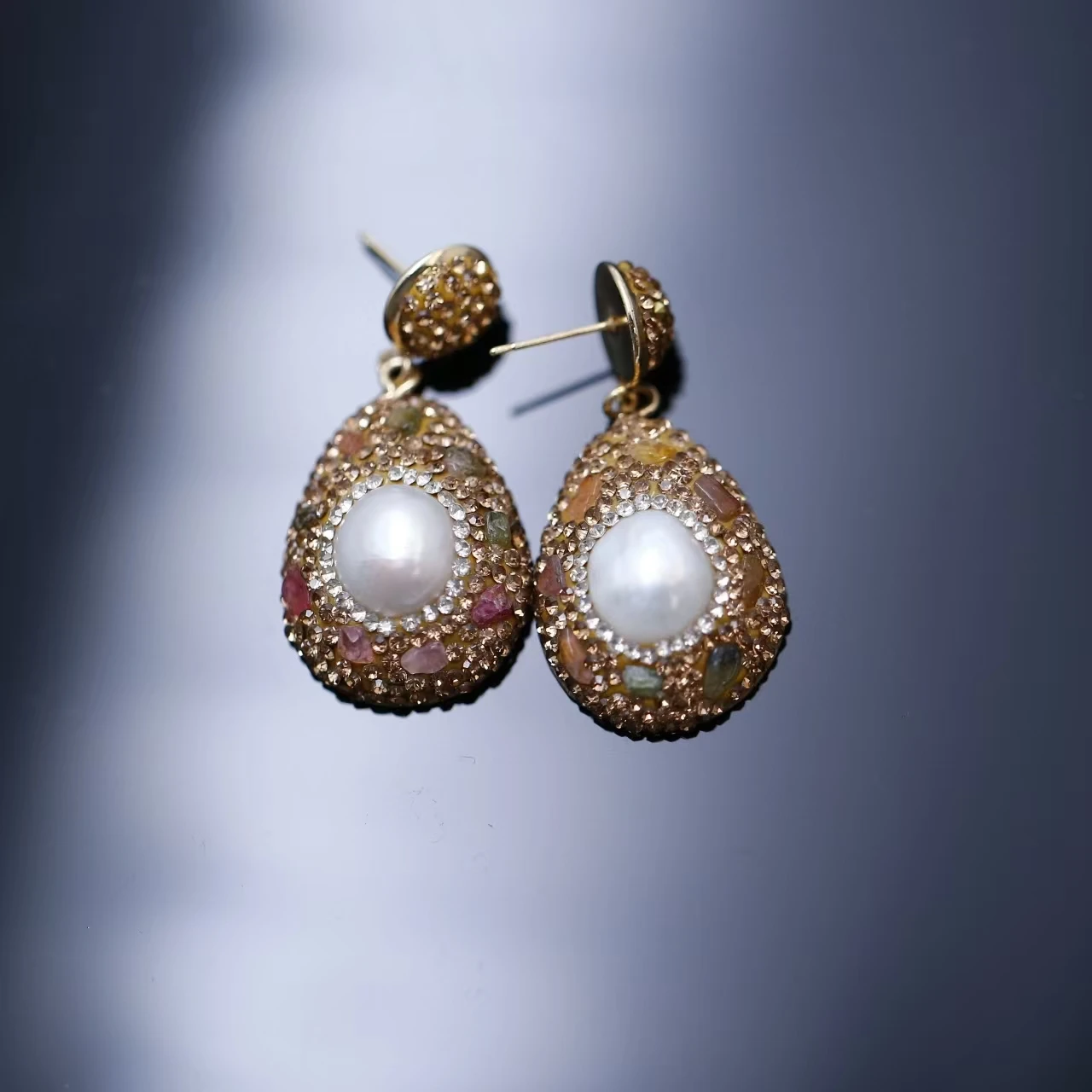 

Original Bohemian-style Tourmaline Raw Stone Paired with Freshwater White Baroque Pearl Stud Earings Fine Jewelry For Woman