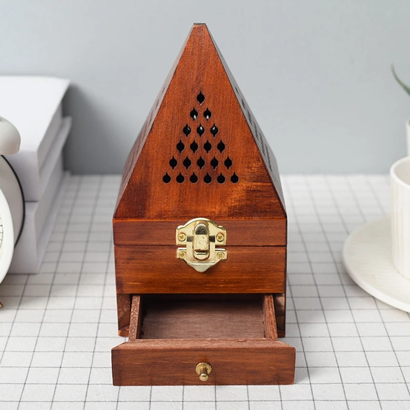 Wooden Agarwood Sandalwood Box Incense Burner Burner Antique Aromatherapy Burner Creative Pyramid Hollow Incense Box