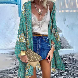 WeHello 2023 Summer Bohemian Casual Cloak Cardigan for Swimsuit woman Beach Swimwear Tops Long Sleeved Shawl Chiffon Shirt